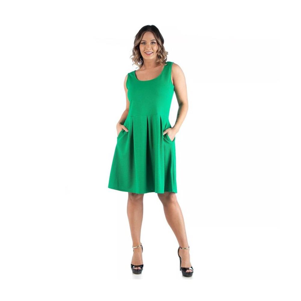24seven Womens Plus Size Textured Sleeveless Pleated Fit & Flare Dress, NWT